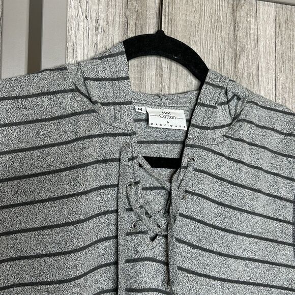 Hot Cotton Marc Ware Hooded Top Womens Medium Striped Lace Up Gray Color - Picture 2 of 4
